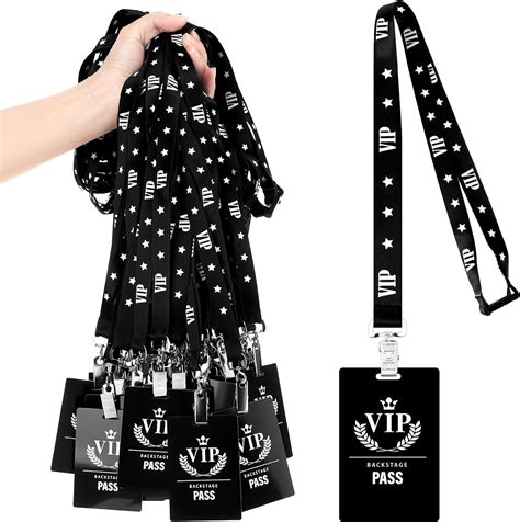 Cholemy 50 Sets Vip Badge Lanyards With Plastic Vip Pass Cards Vip Lanyards Black