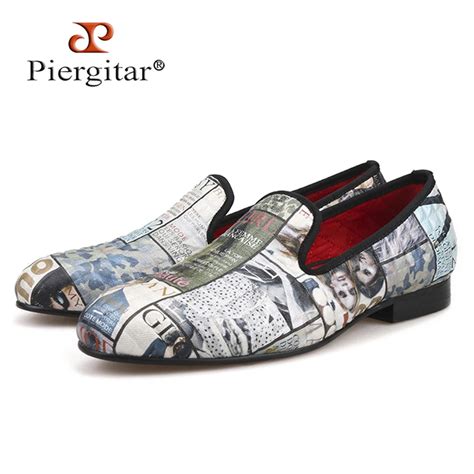 Piergitar Magazine Style Graffiti Cotton Fabric Men Loafers With