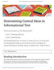 Workbook 1 2 Reading Skill Determining Central Ideas In Informational