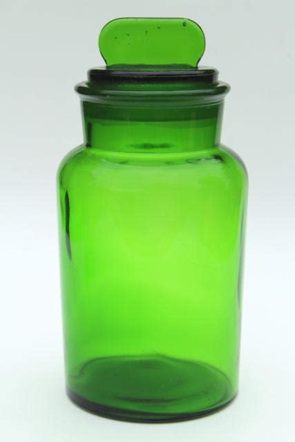 Vintage Green Glass Canister Large Apothecary Jar Bottle W Glass