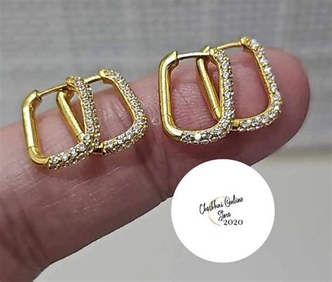 Hoop Earrings With Russian Stone In Karat Saudi Gold Women S Fashion