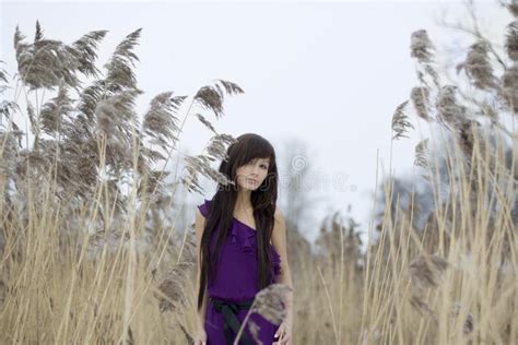 Belle Fille De Brunette Dans Le Roseau Photo Stock Image Du Fille Amusement 9043054