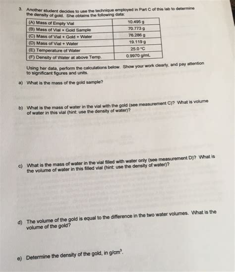 Solved Prelab Assignment The Densities Of Solutions And Chegg