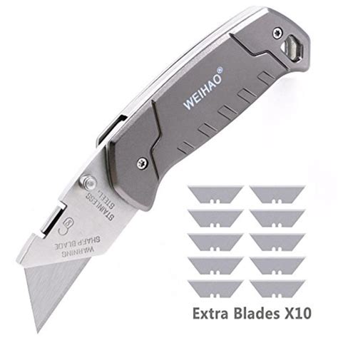 Weihao Heavy Duty Folding Utility Knives Box Cutter With 10pcs Quick