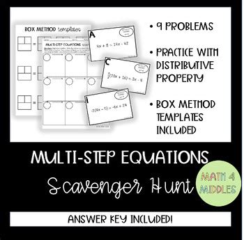 Solving Multi Step Equations Scavenger Hunt By Math Middles Tpt