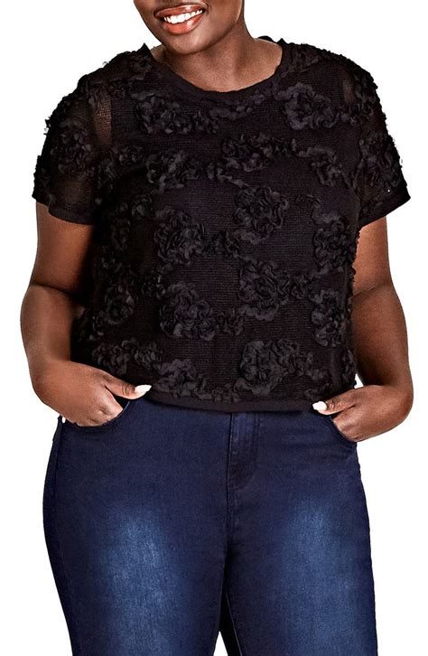 City Chic Flower Garden Appliqué Crop Top Plus Size Nordstrom