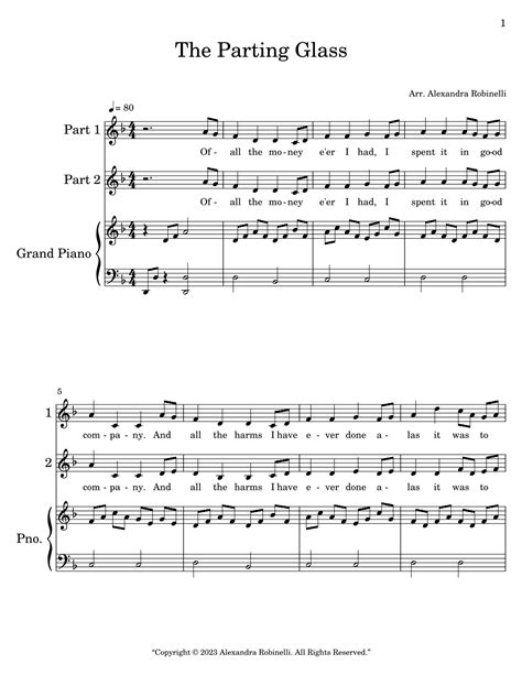 The Parting Glass Arr Alexandra Robinelli By Traditional Scottish Song Sheet Music For 2 Part