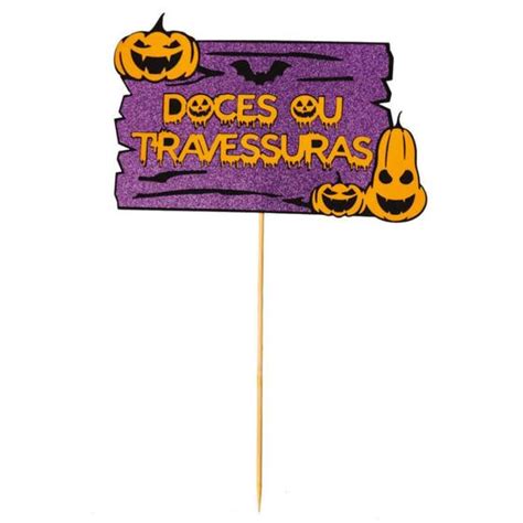 Placa Festa De Halloween Doces Ou Travessuras Roxo Laranja EVA 1 Un