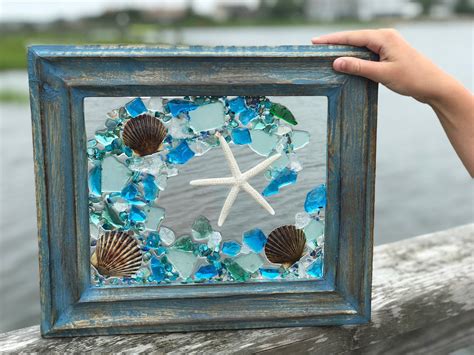 Beach Glass And Shells In Frame Resin Beach Glass With Images Beach Glass Art Stained