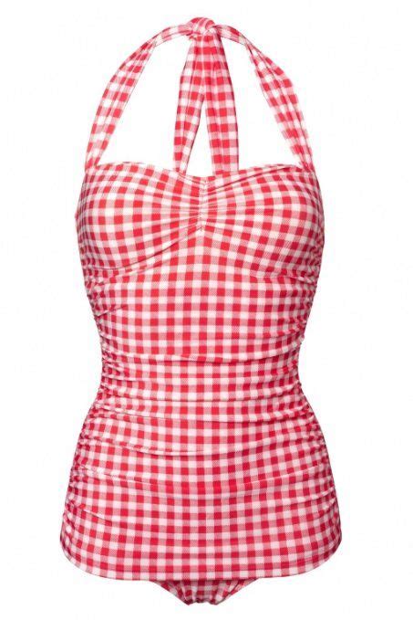 Red Gingham Esther Williams 50s Pin Up Style Swimsuit Popular