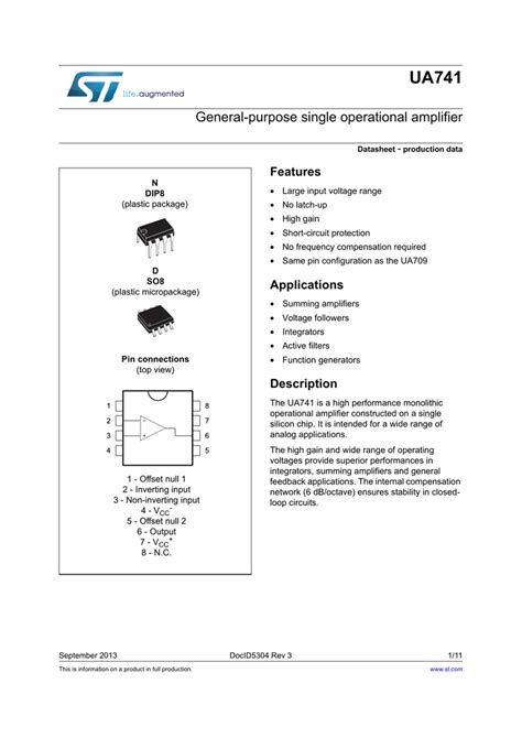 Stmicroelectronics Ua741 Datasheet Manualzz