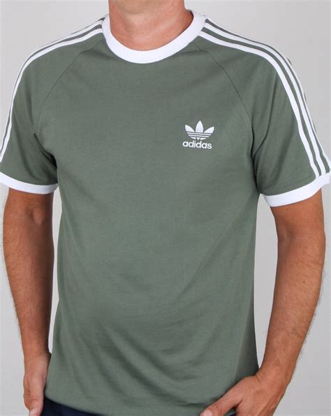 Adidas Originals 3 Stripes T Shirt Trace Green Mens Tee Cotton Crew