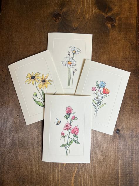 Watercolor Wildflower Notecards With Envelopes Floral Cards