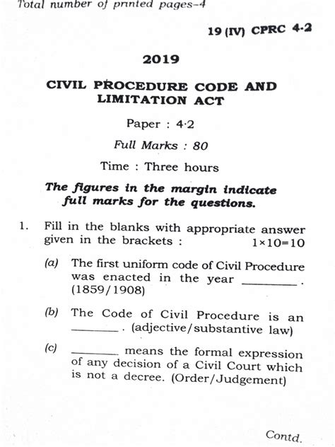 Civil Procedure Code And Limitation Act Paper 42 Pdf