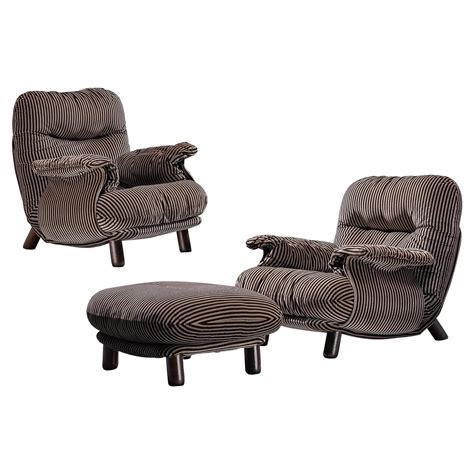 1930s Art Deco Lounge Chairs With Matching Ottomans Manner Of Paul