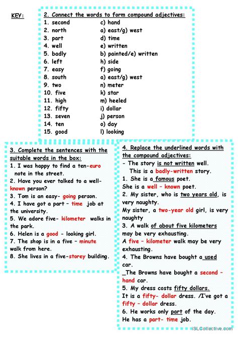 Compound Adjectives English ESL Worksheets Pdf Doc