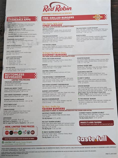 Menu At Red Robin Gourmet Burgers And Brews Pub And Bar Dubuque