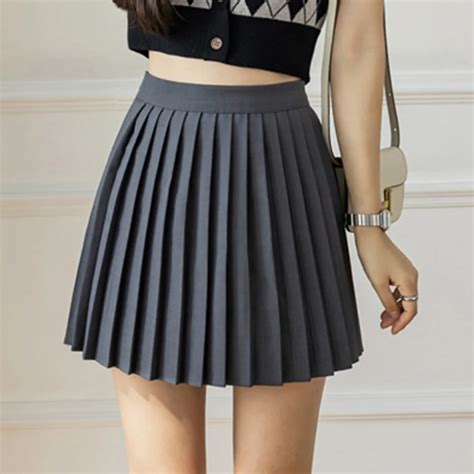 New Preppy Style High Waist Solid Pleated Mini Skirts Women Summer