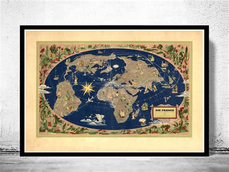 Old World Map Air France Poster 1959 Vintage Map - VINTAGE MAPS AND PRINTS