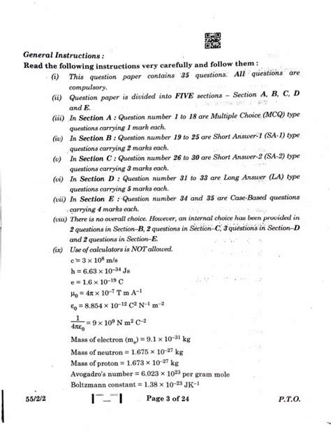 Cbse Class 12 Physics Question Paper 2024 2023 2022 2020 2019 Pdf