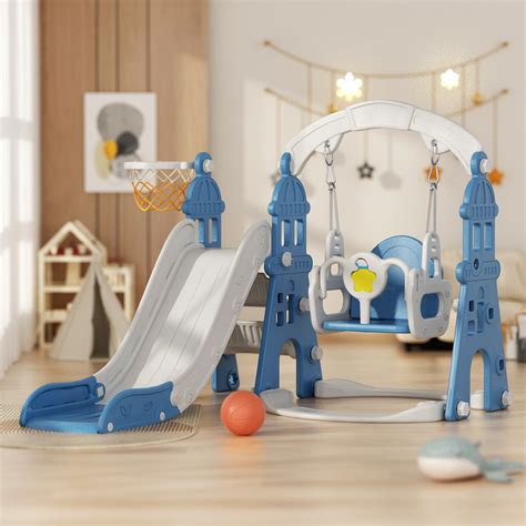 XJD 5 in 1 Kids Slide for Toddlers Age 1-3 Slide and Swing Set for ...