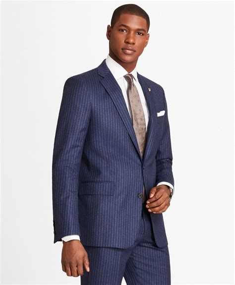 Brooks Brothers Slim Fit Double Stripe Flannel Suit In Blue For