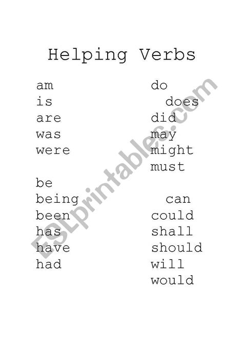 Helping Verbs Printable