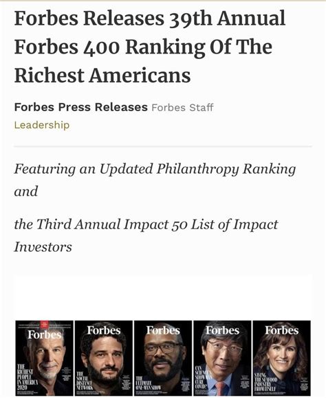 Forbes Releases 39th Annual Forbes 400 Ranking Of The Richest Americans