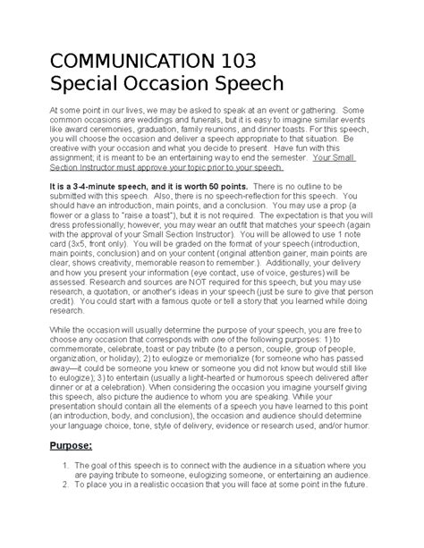 C 103 Special Occasion Speech Handout Communication 103 Special Occasion Speech At Some Point