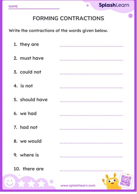 Forming Contractions Worksheet