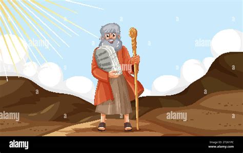 Religious Moses Bible Story Scene With Cartoon Characte Stock Vector