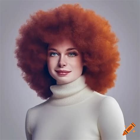 Portrait Of Beautiful Redhead Woman With Massive Afro And White