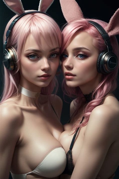 Headphones Pink Hair Lesbians AI Porn