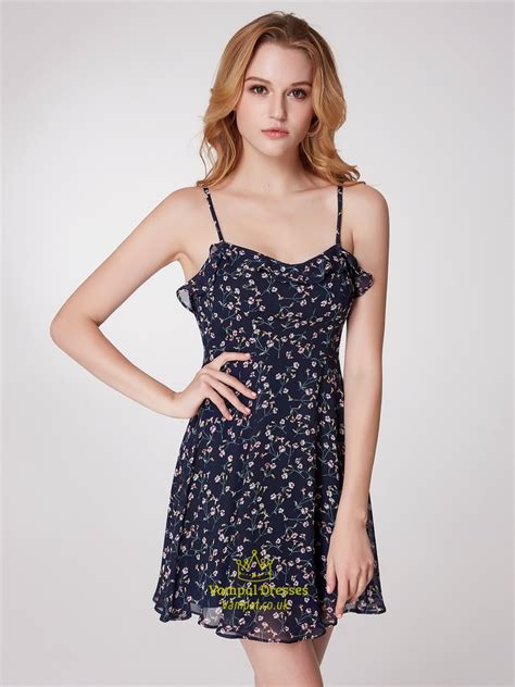 Spaghetti Strap Sleeveless Chiffon Beach Floral Dress With Ruffle