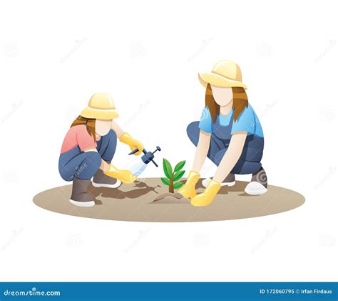 Vector Illustration Woman And Girl Gardening Together Stock Vector Illustration Of Female