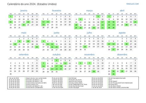 Calend Rio Feriados Nos Estados Unidos Imprimir E Baixar