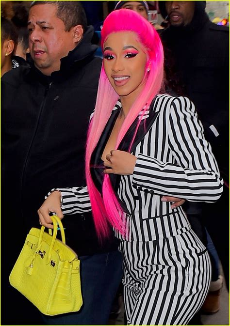 Cardi B Sports Pink Hair With Striped Suit for 'Rhythm & Flow' Filming ...