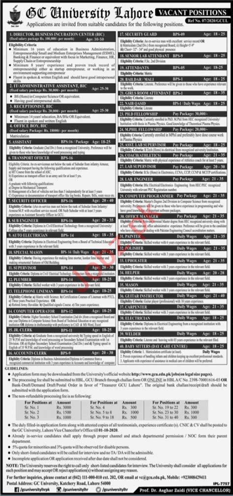 Gc University Lahore Jobs 2020 For Directors And Assistant 2023 Job