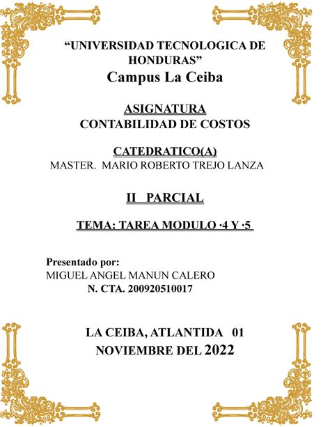 Tarea Modulo 4 Y 5 Contabilidad De Costos UNIVERSIDAD TECNOLOGICA DE