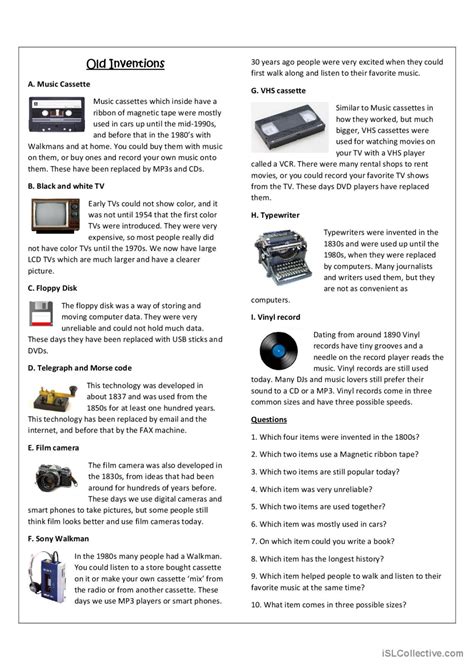 Old Inventions Reading For Detail D English Esl Worksheets Pdf Doc