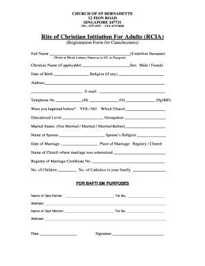 Fillable Online RCIA Registration Form Catechumens 22doc Fax Email