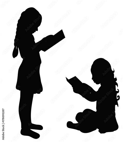 silhouette little girl reading a book Stock Illustration | Adobe Stock