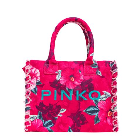 Shopper Beach In Canvas Riciclato Multicolor Fuxia Rosa Pinko