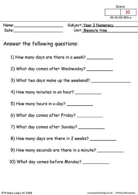 Time And Measurement Worksheet