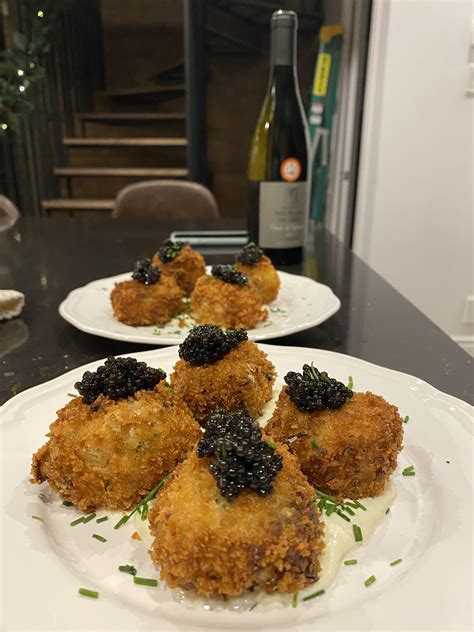 [Homemade] Creamy Mackerel Croquettes with caviar : r/food