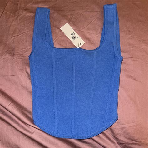 Blue Glassons Knit Corset Crop Top Size Xs Depop