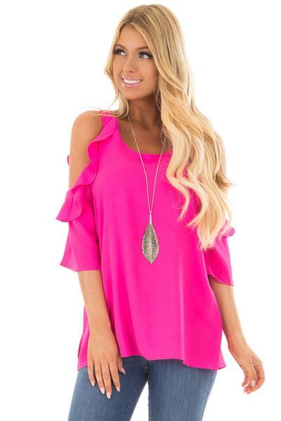 Hot Pink Cold Shoulder Sleeve Top With Ruffle Detail Lime Lush