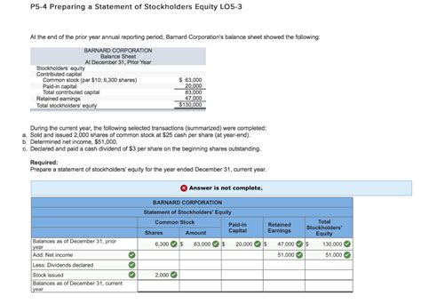 Solved P Preparing A Statement Of Stockholders Equity Chegg