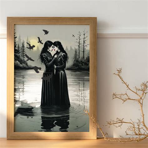 Lesbian Gothic Kiss Wall Art Halloween Art Goth Sapphic Print Gothic Queer Couple Lgbtq Wlw