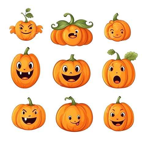 Set Orange Pumpkin With Funny Faces For The Holiday Halloween Vector